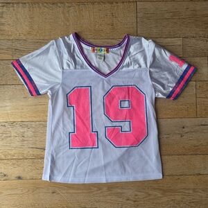 y2k Vintage Derek Heart White and Pink Short Sleeve Jersey Top mcbling 2000's